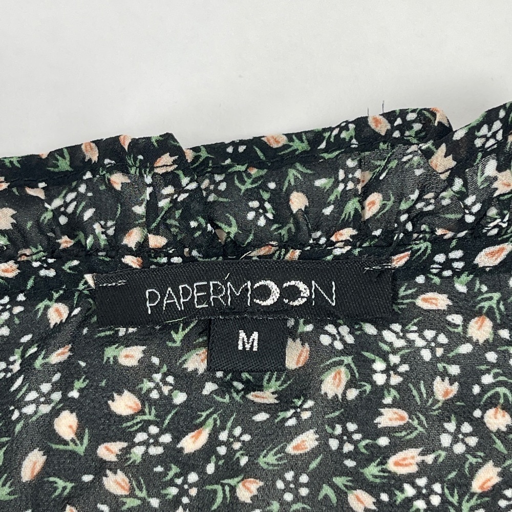 Papermoon Blouse Womens Medium Black Floral See Through - Picture 2 of 8